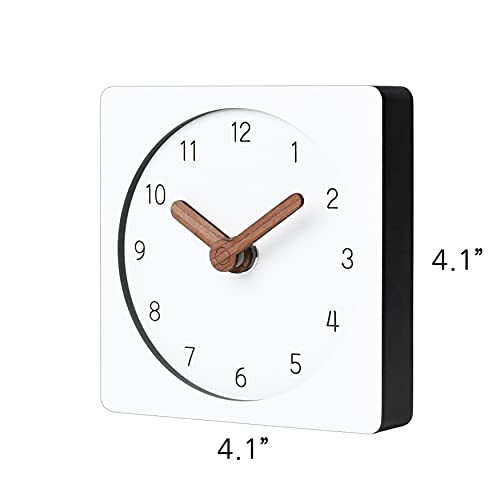 Mooqs Wooden Silent Non-Ticking Battery Operated Decorative Small Mini Analog Modern Shelf Desk Table Mantel White Clock For Home, Office, Living Room, Bed Room (Classic Square) #TOP1