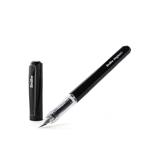Image of Scrikss Primeo Black Medium Nib Fountain Pen | 3 Cartridges Included | Stainless Steel Nib & ABS Body | in Blister Pack