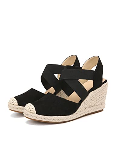 Womens Espadrille Wedge Sandals - Soft Closed Toe, Cross-Strap Slip-Ons with Pillow-Soft Comfort - Fashionable Casual Outdoor Shoes for All-Day Wear - Breathable Fabric Upper, Trendy Wedge Design TDL2D4