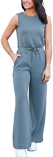 GIVNUAN Air Essentials Jumpsuits Womens 2023 New Romper for Women Casual Loose Back Zip Wide Leg Pant Romper(GreyBlue-L)