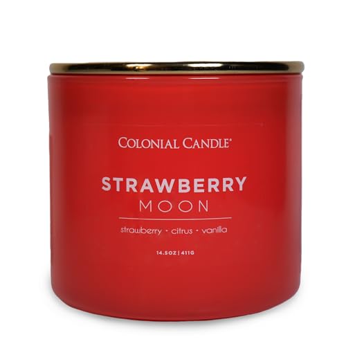 Colonial Candle Strawberry Moon Scented Jar Candle Pop of Color Collection 3 Wick 14.5 oz - Up to 60 Hours Burn