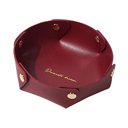 Jiuvaso Svuotatasche in Pelle PU, Supporto Catchall per Ingresso, organizzatore per Comodino, Vassoio in Pelle da Tavolo per Gioielli da Camera da Letto, Rosso