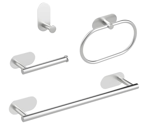 Toalleros de Baño Sin Taladro mas Portarrollo Papel Higienico mas Percha Multifuncional. Accesorios de Baño de Acero Inoxidable Autoadhesivo. 4PCS.