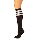 AJs Classic Triple Stripes Retro Knee High Tube Socks - Black, White, Sock size 11-13, Shoe Size 5 and up