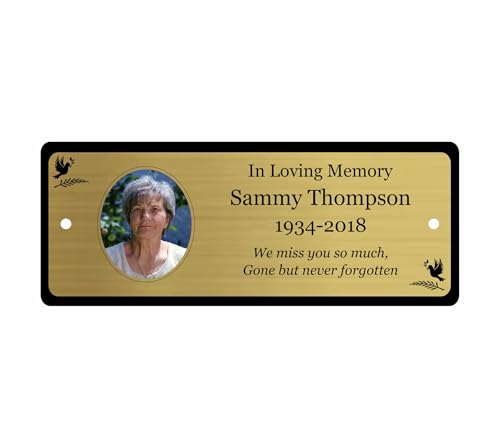 Personalised Memorial Photo Bench Plaque Engraved Bench Plaques Engraved Tree Sign Gold Silver Weatherproof Grave Rememberance 5 Sizes (Gold)
