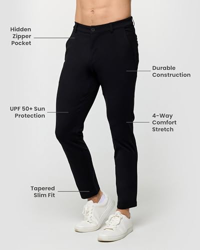 INTO THE AM Men's Casual Pants - Tapered Slim Fit Stretch Chinos Tech Travel Pants, Hidden Zipper Pocket, 30" & 33" Inseam3