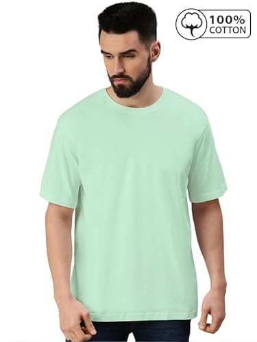 Image of Veirdo Oversized Baggy Fit Drop Shoulder Half Sleeves Round Neck Solid Pure 100% Cotton T-Shirt for Men (Available in White, Black, Mustard, Maroon, Green, Lilac, Navy, Red Color)