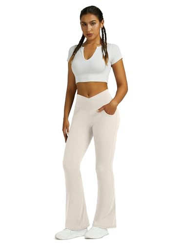 Image of Flare Leggings for Women with Pockets 2pack High Waisted Crossover Flare Leggings Bootcut Yoga Pants
