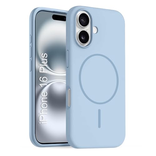 Image of iPhone 16 Plus Silicone Magsafe Case | Shock Proof Design & Camera Protection | Premium Rubberised Apple iPhone 16 Plus Cover (Microfiber Lining) | Magnetic Liquid Silicone - Sky Blue
