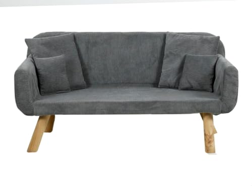 Rohrschneider Tiersofa mit abnehmbarem Bezug, Polsterstoff Grau, 103x57x50 cm, Holzfaserplatten, Schaumstoffpolsterung, 4 Dekokissen, Vollholzfüße