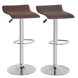 Set of 2 Adjustable Bar Stools, Barstools with Modern PU Leather Swivel Barstools for Kitchen Counter Height Chair (Brown)