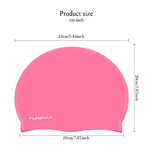 Funzhan Swim Cap High Elasticity Training&Racing Swimming Hat Curly Hair Long Hair Non-Slip Comfortable Waterproof Swimming Cap (Pink) - Image 4