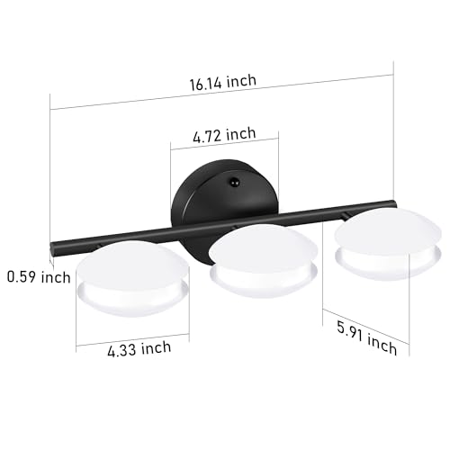 Image of redaica Vanity Lights Bathroom Lighting Fixtures Over Mirror, 3 Color Temperatures Modern Mirror Lights, 3 Rotatable Light Head Vanity Light Wall Sconce Matte Black