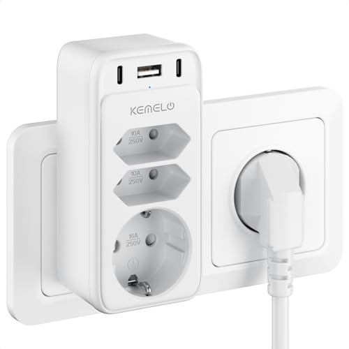 Steckdosenleiste 6 in 1 Mehrfachsteckdose mit 3 Fach Steckdose,Mehrfachstecker mit 2 USB C und 1 USB A Netzstecker,Steckdosenadapter Verteilersteckdose USB C für Steckdosen Zuhause