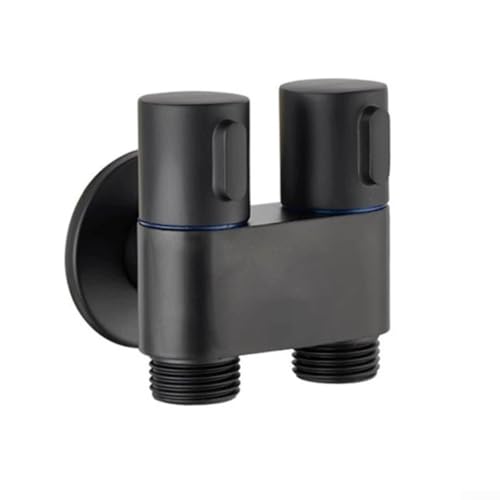 Shophubio Válvula de ángulo de doble salida para sistemas de inodoro y bidé montados en la pared, entrada roscada G1/2 con doble salida de agua, válvula de cierre de aleación de larga duración (negro)