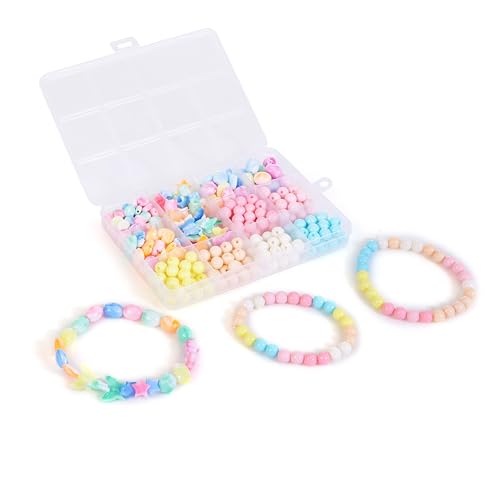 Image of ambitieux 12-Partition Kit for Kids & Girls | 400+ Pastel 8mm & Designer Shape Beads | Bracelet & Jewellery Making Kit with Elastic Thread & 8 Cute Charms | DIY Craft Box for Gifts