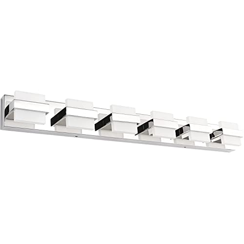 Image of SOLFART 6 Lights Chrome Bathroom Light Over Mirror Modern Vanity Light Fixtures Bathroom Lighting Fixtures 41 inch White Light Non Dimmable