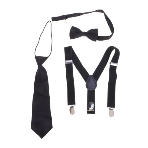 3pcs Kids Suspenders Necktie Set Solid Color Elastic Strap Braces Clip Buckle for Boys Adjustable Bowtie and Suspenders for Children