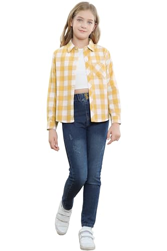 Image of SANGTREE Women and Girls Long Sleeve Flannel Casual Button Down Plaid Shirt