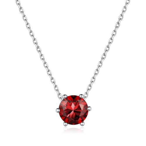 ChicSilver 925 Sterling Silver 12 Months Sparkling Round Cut Created Birthstone Pendant Necklace, 16 Inch Rolo Chain Round Red Garnet