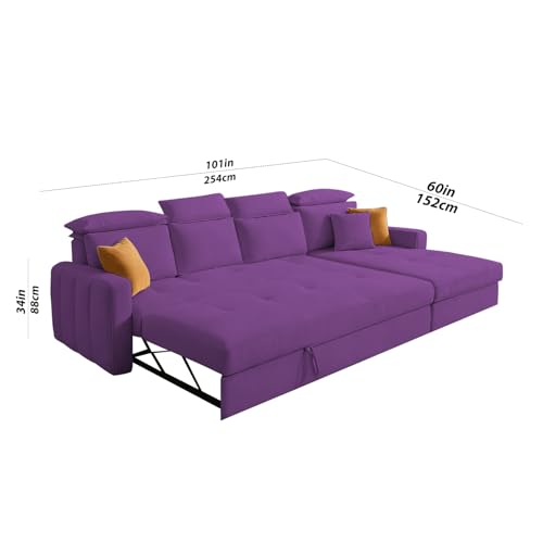 Image of Casaliving Gagnon RHS 6 Seater L Shape Corner Sofa Cum Bed for Living Room (Purple Fabric) Premium Fabric Sofa