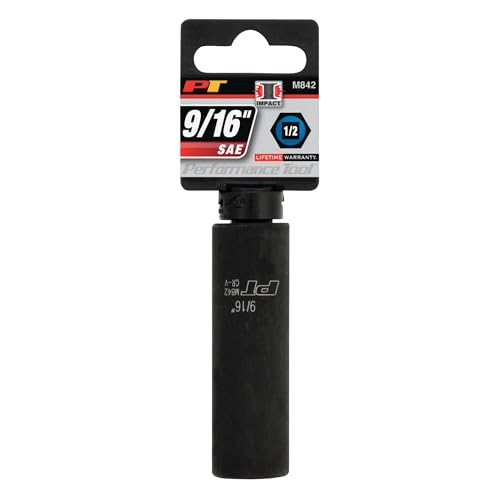 Image of Performance Tool M842 1 /2 Drive Impact Socket, 9 /16 - Chrome Vanadium, 6 Point Deep Socket for Heavy-Duty Jobs - Ideal for Automotive and Industrial Use