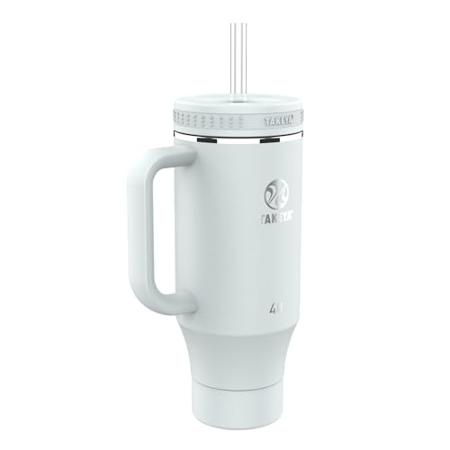 Image of Takeya Stainless Steel Tumbler with Handle and Straw (40 oz, Mist) - Insulated Water Bottle with Straw for Water & Iced Beverages