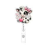 Cute Valentines Badge Reel Cow Badge Holder Retractable Holiday Clip Nurse Badge Reel with Alligator Clip Pink Bow Heart Retractable Badge Holders for Nurse Doctor Worker