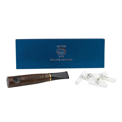 Granny's Premium Holzpfeife aus Nussbaum | 9 mm Filtereinsatz | Handgefertigt | Schmales Mundstück | Geschenkbox | inkl. 6 Aktivkohlefilter