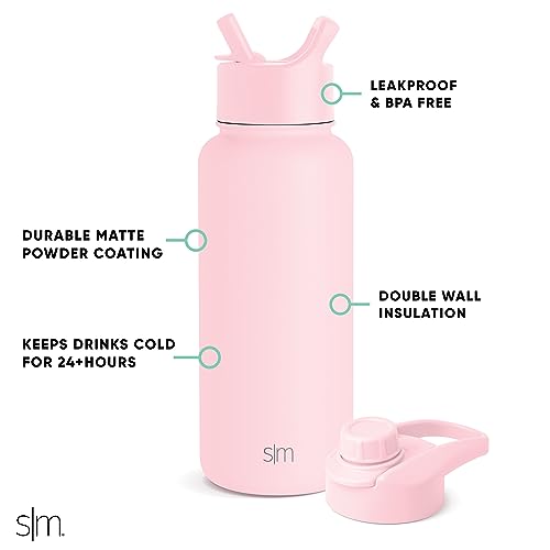 Image of Simple Modern Water Bottle with Straw and Chug Lid Vacuum Insulated Stainless Steel Metal Thermos Bottles | Reusable Leak Proof BPA-Free Flask for Sports, Gym | Summit Collection | 32oz, Blush