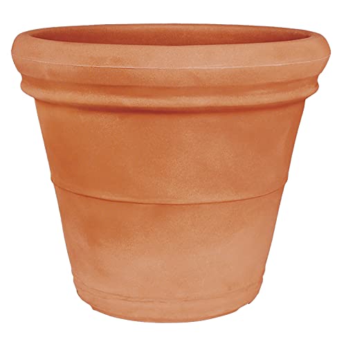 Decor Space Vaso Doppiobordo Liscio rotondo in resina decorazione per esterno "Made in Italy" (Terracotta, 70 cm)