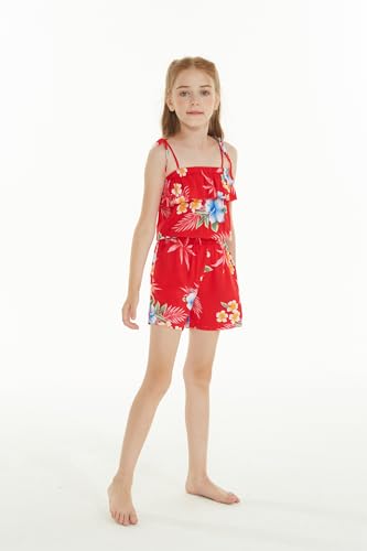 Image of Matchable Family Hawaiian Luau Men Women Girl Boy Clothes in Hibiscus Red