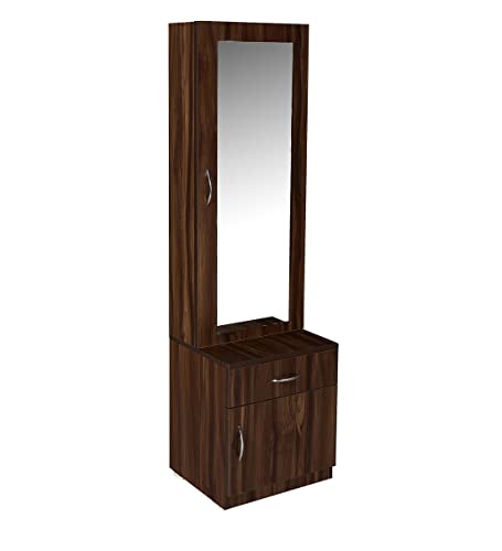 Image of MAMTA DECORATION Engineered Wood Dressing Table with 1 Drawer and 1 Door Storage Wooden Vanitie Tables for Bedroom Living Room (Dark Walnut)