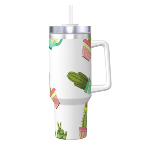 YWSOTRE Cactus y suculentas en macetas,Botella de agua de acero inoxidable con asa para bebidas frías y calientes de 40 oz.