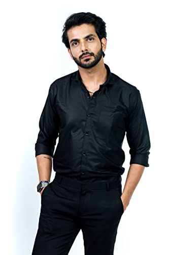 Image of HARPITA Men's Solid Regular Fit Cotton Casual Shirt with Spread Collar & Full Sleeves