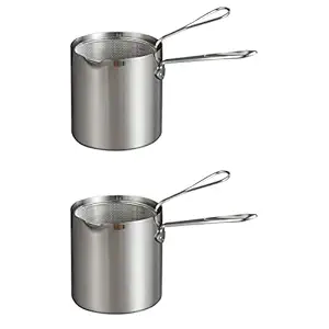 YARNOW 2 Sets Round Frying Pot with Basket, 4.6 x 4.9 Inch, Stainless Steel Frying Pot with Basket, Deep Frying Pot with Basket