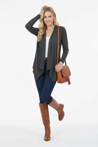 Image of ToBeInStyle Womens Open Front Long Sleeve Lightweight Asymmetrical Draped Cardigan with Side Pockets