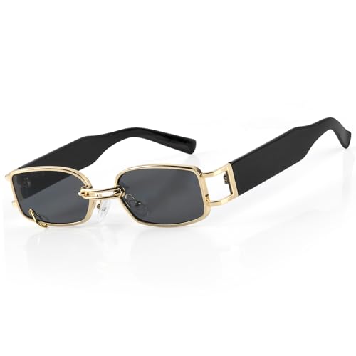 MEGAVOW Retro Gafas de Sol Rectangulares, Moda Gafas de Sol Mujer Hombre Cuadradas, Vintage Steampunk Gafas UV400 Protección Metal Marco