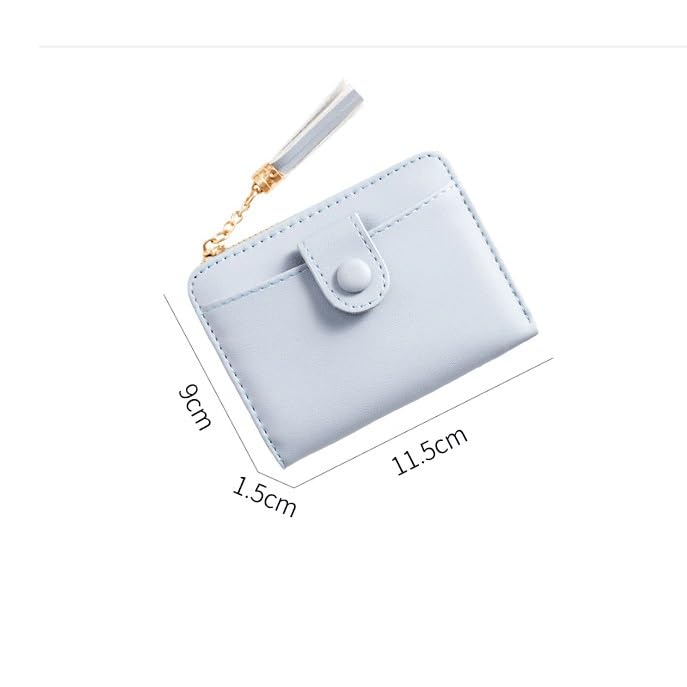 Cute Tassels Women Short Wallet Leather Card Bag Female Folding Purse Purse Card Holder Clutch(Black)2