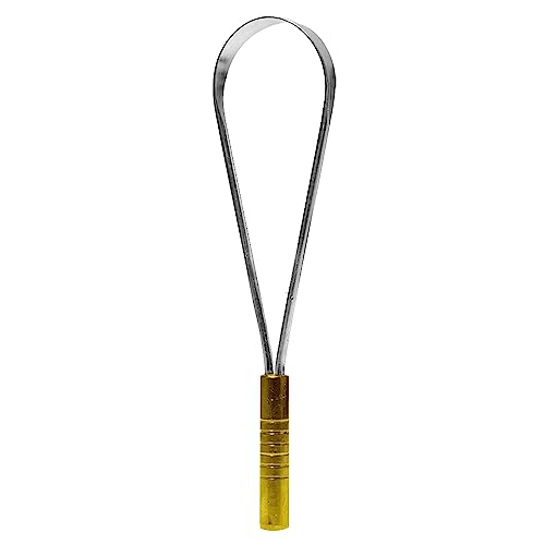Image of steel tongue cleaner | single brass handle design tongue scraper | Improved Taste Sense & Oral Hygiene|100% stainless steel for adults Easy to Use pack of 1