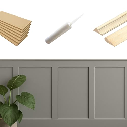 Full KIT Shaker Wall Panelling Kit Dado & Picture Rail DIY 3D Wall Panels MDF 6/9mm Decorative Interior Wall Cladding Custom Build Panel Kit Paintable EasyInstall Feature Wall (10x 100cm Long Panel)