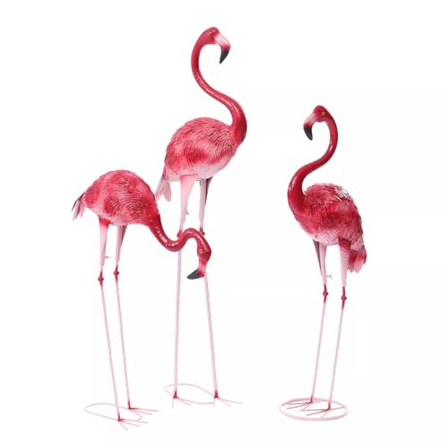 Image of 3 Pack Flamingo Ornament,Flamingo Garden Statues and Sculptures,Metal Birds Yard Art Outdoor Statue, Red Pink Flamingo Lawn Ornaments for Home, Patio, Backyard Decor