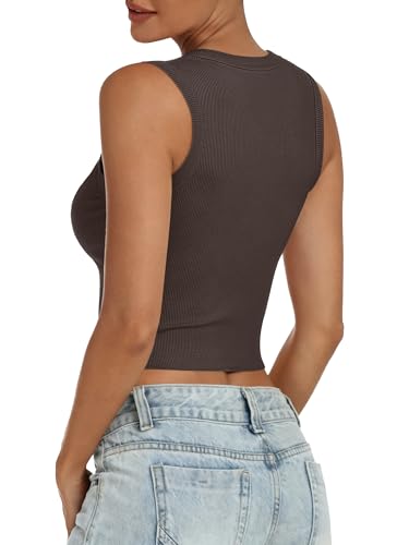 Image of ANRABESS Womens Crop Tank Tops High Neck Sleeveless Ribbed Knit Slim Fit Shirts 2026 Summer Casual Basic Workout Clothes