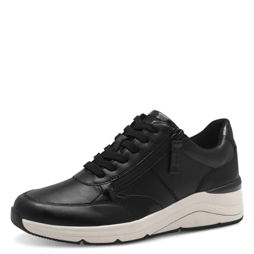 Jana Damen Sneaker flach mit Reißverschluss Vegan, Schwarz (Black/White), 40 EU