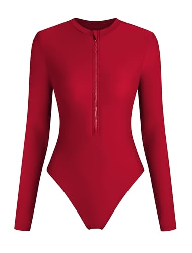 Image of ZAFUL Women's Long Sleeve Rash Guard Swimsuit One Piece Zipper Surfing Bathing Suit