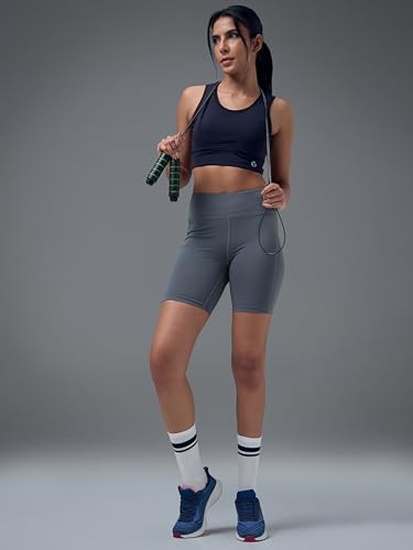 Image of TECHNOSPORT Women's Skinny Fit Solid Above Knee Elastoplus Tights for Gym, Workout & Sports
