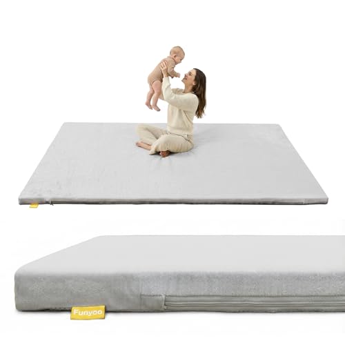 Image of 71 inch x59 inch Padded Baby Play Mat for Floor, 1.2 inch Thick Foam Baby Playpen Mat, Cushioned Tummy Time Mat with Non-Slip Bottom, Removable & Machine Washable Cover, Fits 71 inch x59 inch Playpens