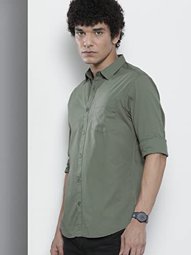Image of The Indian Garage Co Men Slim Fit Solid Full Sleeves Cutaway Collar Casual Shirt