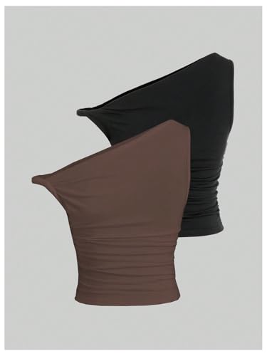 SOLY HUX Women's 2 Piece Tank Top Asymmetrical Neck Twist Ruched Sleeveless Going Out Tops2