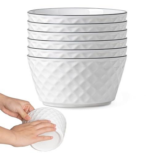 Image of Yeacccng Ceramic Soup Bowls Set of 6, 30 Oz White Cereal Bowls, 6 inch Small Soup Bowls for Soup, Oatmeal, Salad, Pasta, Snacks, Fruits, Dishwasher & Microwave Safe, Scratch-Resistant, Lead-Free